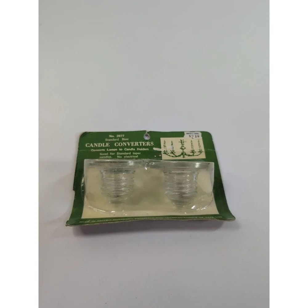 NOS Vintage Colonial Cape Cod Clear Glass Pegged Candle Holders Converters Japan